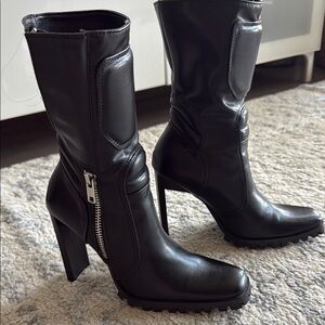 Dolls Kill Black Moto Heeled Boots with Sleek Pointed Toe, Size 7